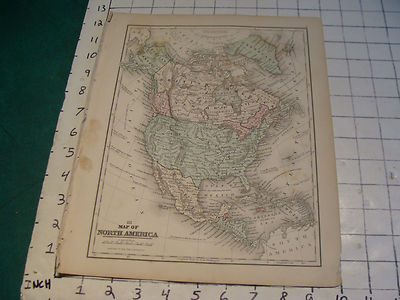 Vintage Original 1866 Mitchell Map: NORTH AMERICA map # 3 aprox 10