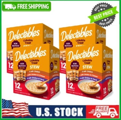 4 Box Hartz Delectables Stew Non-Seafood Moist Cat Treats Variety Pack, 12 Count