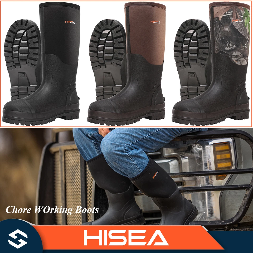 HISEA Men Rain Boots Waterproof Non-Slip Snow Fishing Hunting Farm Mud Work Boot