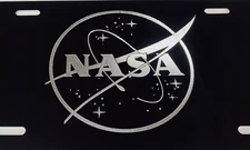 Silver Engraved NASA Meatball Car Tag Diamond Etch Vanity Front License Plate