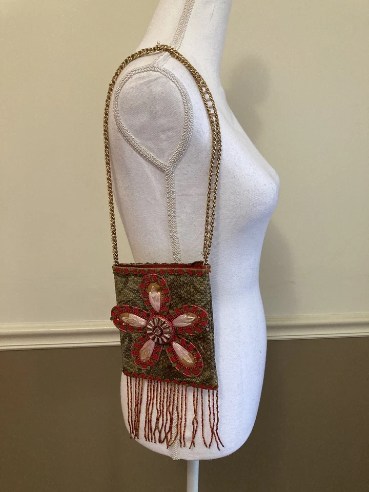MARY FRANCES Purse Authentic Designer Beaded Flower Bag Hand Bag Ladies Boho - Image 2 of 4