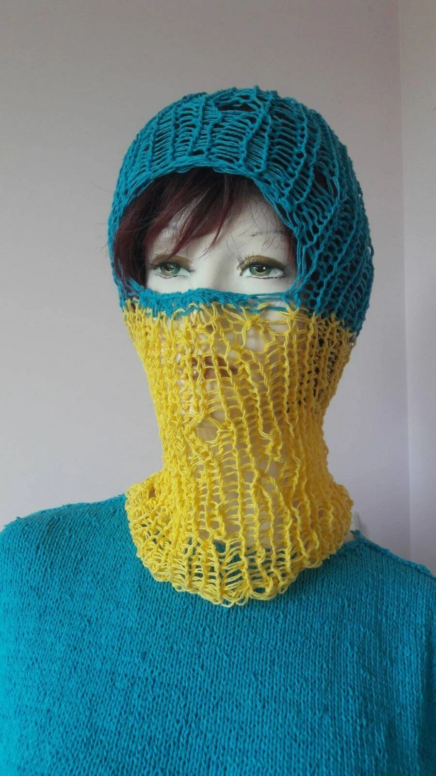 Handmade Knit Cotton Balaclava Blue Yellow Hood Ski Mask Unisex Festival
Opens in a new window or ta