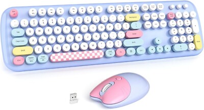 ZERO Quiet Wireless Keyboard Mouse Combo Blue Retro Fun Cute PC Laptop Windows