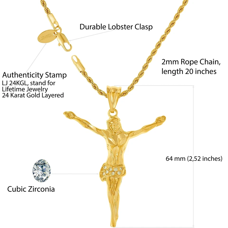 JOYERÍA DE POR VIDA Collar Cruz Colgante Jesús Circonita Cúbica Chapado en Oro 24k Foto 4 de 4