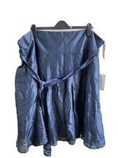 ?? NW??SIZE 32 (PLUS) FABRICI DARK BLUE SILK & LINEN SKIRT MATCHING BELT