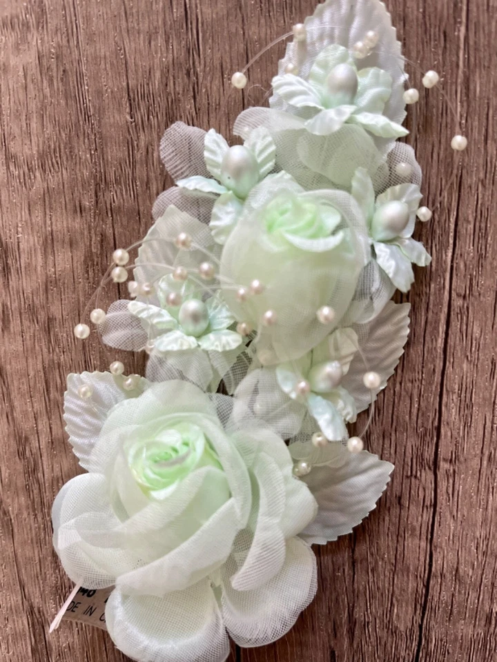 12件聚玫瑰喷雾丝杆叶珍珠花朵布顿尼尔紧身胸衣工艺品 — 第 3/4 张图片