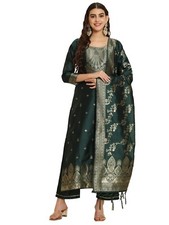 Women's Cotton Silk Jacquard Kurta Pant Set with Banarasi Silk Dupatta