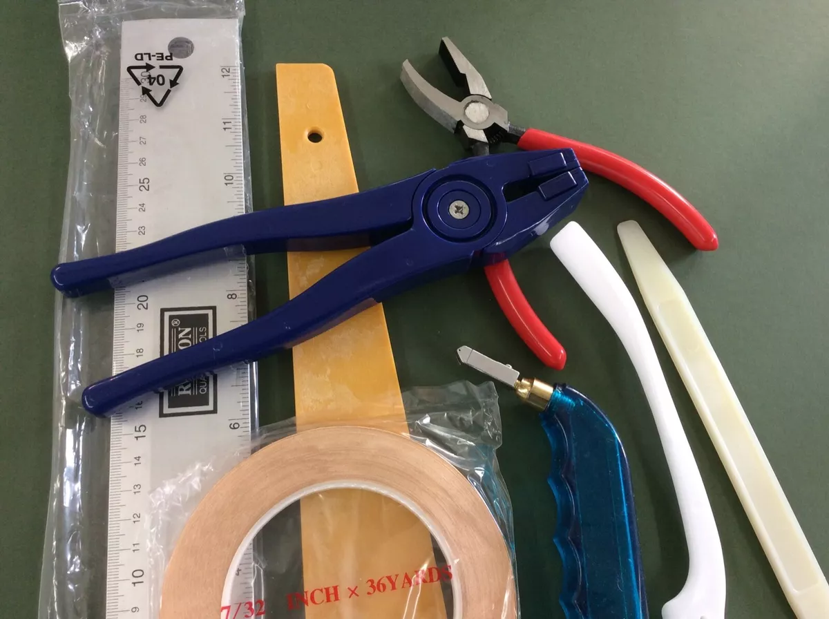 Stained glass tools / cut running pliers, lead cutter, square.anti slip  ruler a