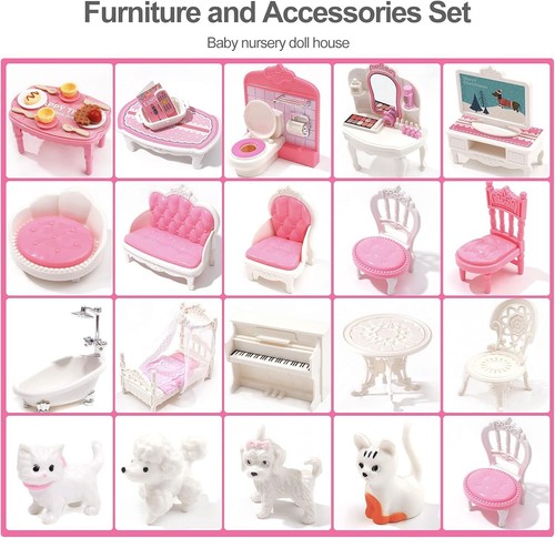 Wooden Dollhouse Playset 3 Stories 5 Rooms 24 PCS Furniture Pretend Play Toys - Picture 5 of 7