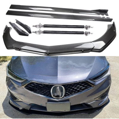 Carbon Fiber Front Bumper Lip Spoiler & Side Skirt For Acura Integra