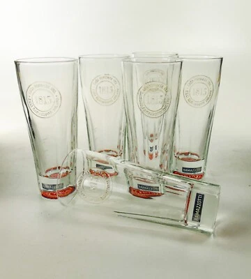 6 Ramazzotti Casa Fondata 1815 Glas Likör Gläser 2/4cl Relief roter Boden 7404
