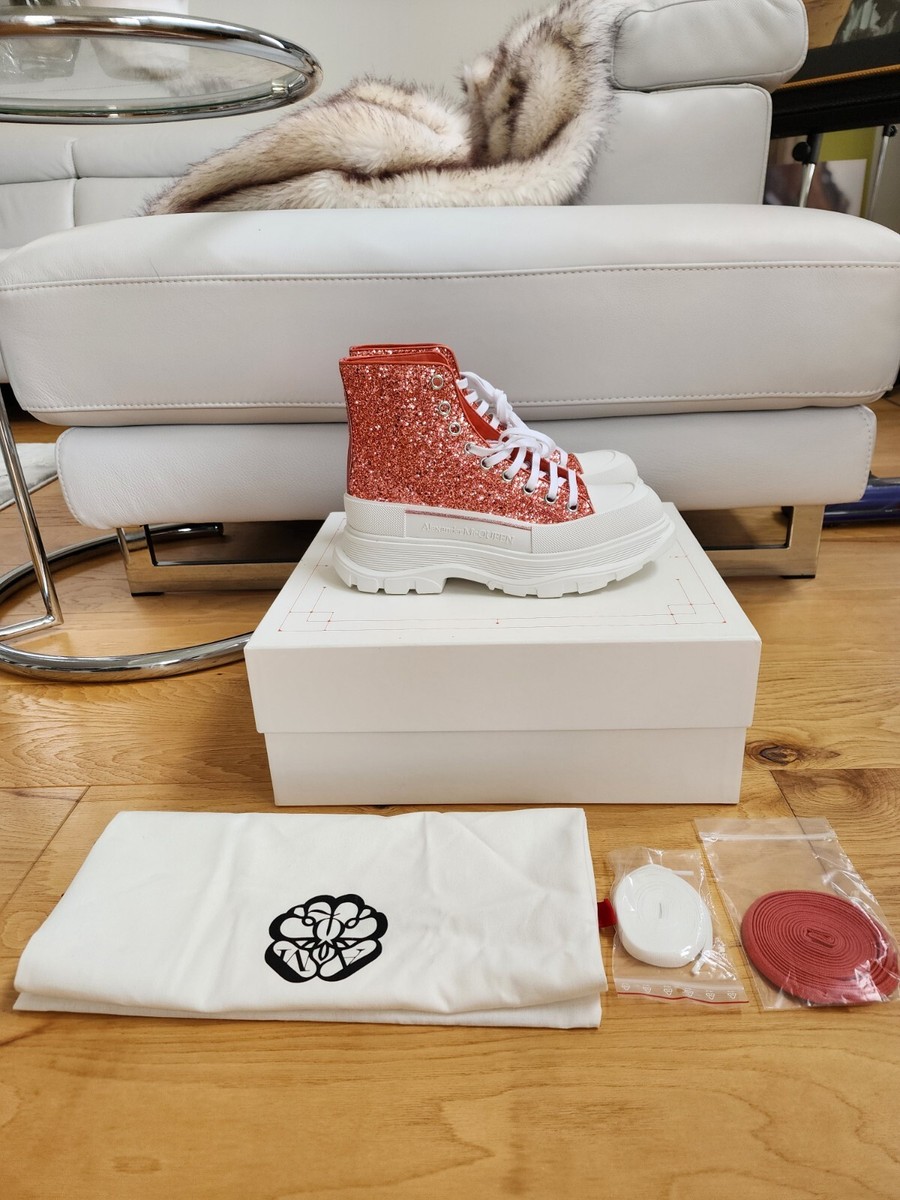 Alexander McQueen Tread Glitter High-Top Sneakers Boot Orange