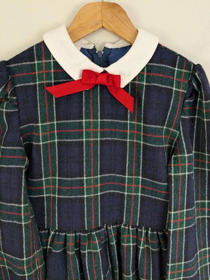 Vestido De Colección Hartstrings Niñas 7 Tartán Cuadros Vacaciones Clásico Mezcla de Lana Modesto EE. UU. Foto 3 de 4
