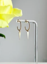 14K SOLID Gold Hoops Earrings, Dangle, Romantic Jewelry, 585 Yellow Gold for Her