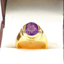 Amethyst Oval Cut With 925 Sterling Silver Gold Plated Ring For Men's #A695