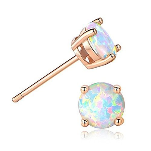 Opal Earrings Stud Silver Gold Sterling Round White 925 Sterling Fire Opal Studs - Bild 13 von 19