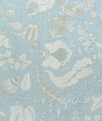 THIBAUT GARDINENSTOFF DESIGN ''Macbeth'' 3,5 METER AQUA 100% LEINEN KASTANIE HÜGEL
