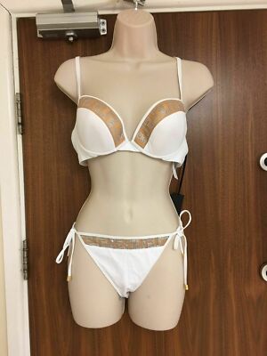 Versace Bikini Oberteil Strass Medusa Greca Design Weiß IT4B & Unterteil IT5 