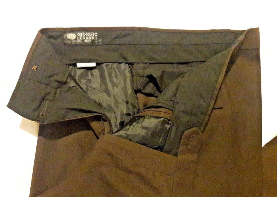 Pantalones de Vestir Giorgio Ferraro Marrón Plisados Diseñados en Italia - Talla 36Wx37L B1 Foto 3 de 4