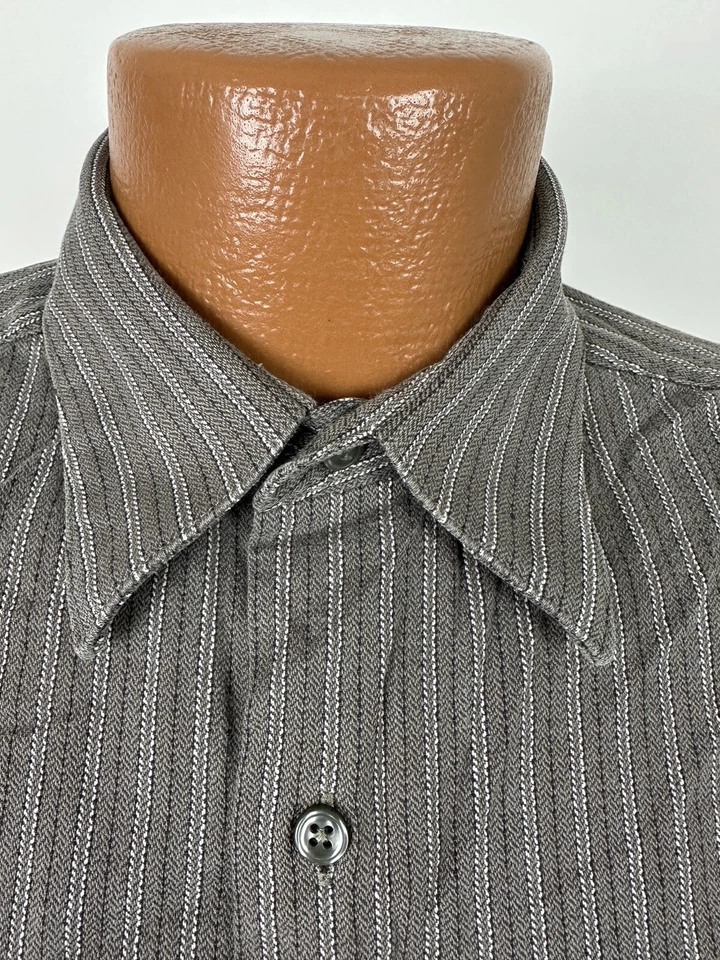 Vintage 90s Van Heusen Dress Shirt Men 15.5 M Gray Striped Long Sleeve Cotton - Image 4 of 4