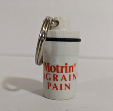 Motrin Migrain Pain Keyring Pill Holder Screw Top Rubber Seal Promotional Case