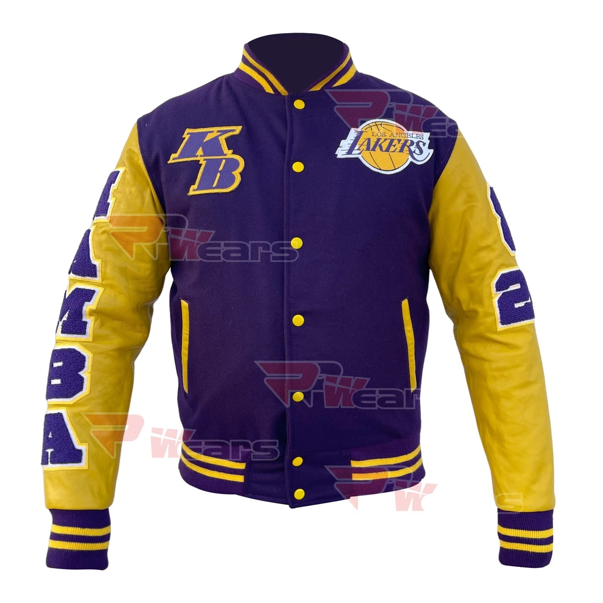 Wool Leather Los Angeles Lakers Purple and White Varsity Jacket