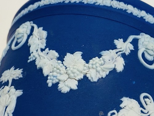 Rare Antique Wedgwood Jasperware Dark Cobalt Blue Jardiniere Plant Pot Planter - Picture 23 of 24