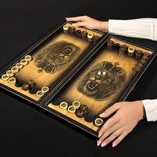 Wooden Backgammon Set, Tabletop Game Board Lion, Gift for Husband  50cm (19.7")