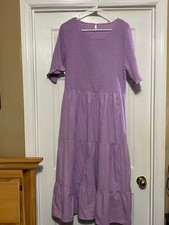 Women's Short Sleeve Smocked Dress Elastic Waist Tiered Size 2XL Lt Purple Dress