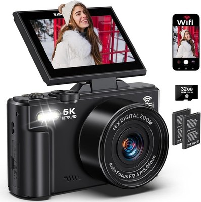 5K Digital Camera for Photography - 75MP WiFi Vlogging Camera for YouTube - U