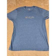 RVCA Vintage Dye Slim Fit Heather Blue Pixel Logo Graphic T-Shirt Mens XL