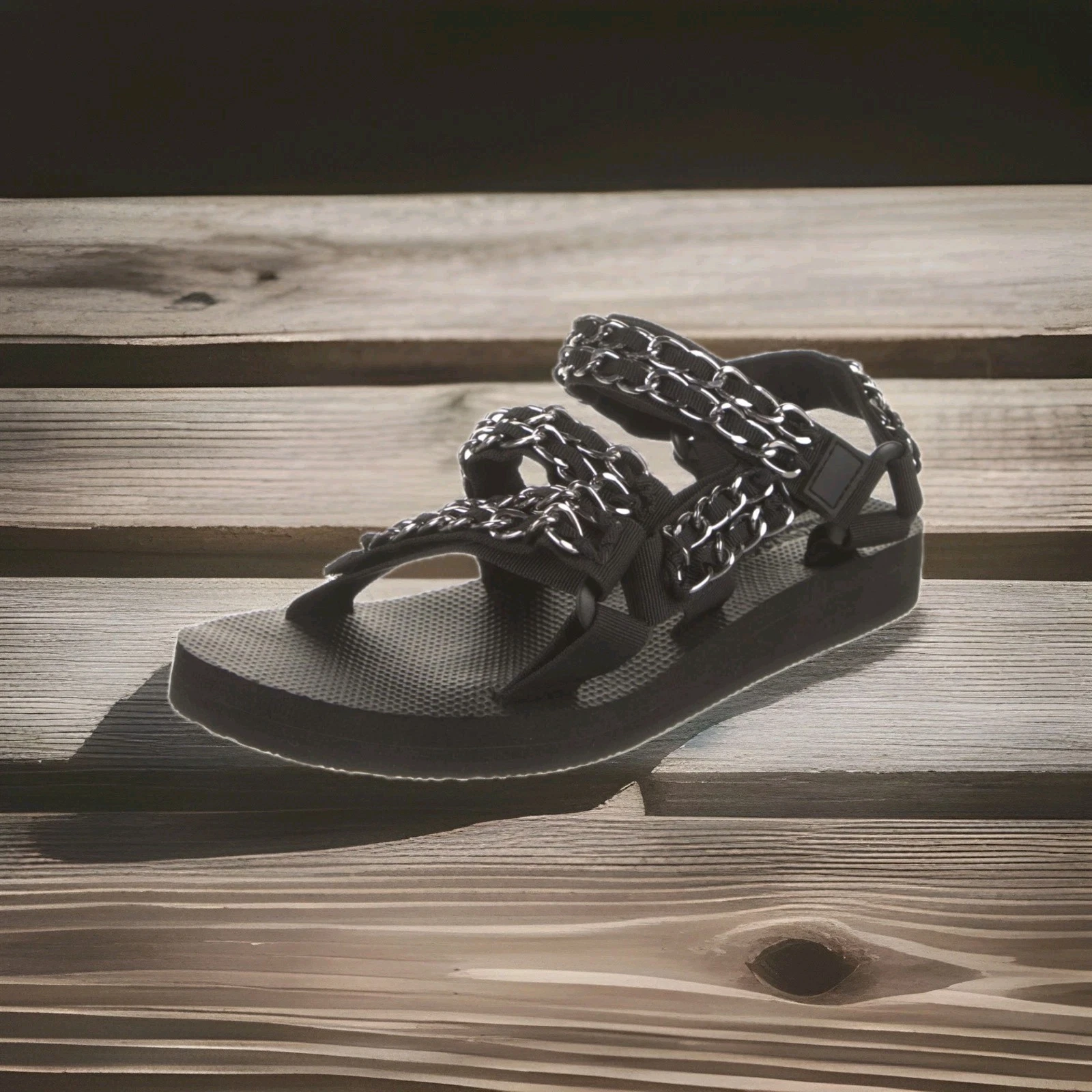 Arizona Love Trekky Trio Chain Recycled nylon Sandals Black Silver FREE SHIPPING