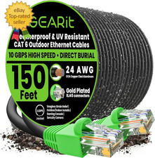 Cat6 Ethernet Cable 150Ft, Outdoor Direct Burial Cat 6 Cable 24AWG High Speed up
