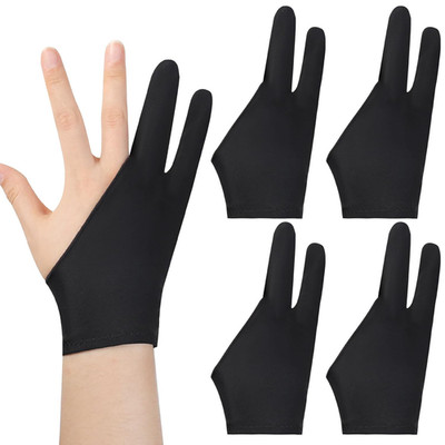 4 Stück Zeichenhandschuh,Schwarz Antifouling Drawing Glove,Zweifinger Zeichen Ha