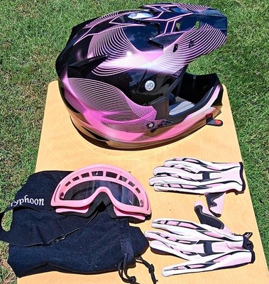 Typhoon Woman's Motorcycle Riding Lot Helmet, Gloves, Goggles & Carrying Bag