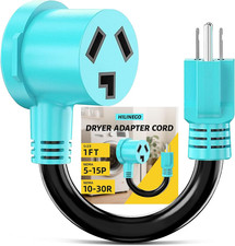 NEMA 5-15P to 10-30R Dryer Adapter Cord, Heavy Duty STW 10 Gauge, 12Inch, ETL Li