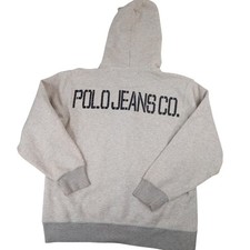 Vintage Polo Jeans Co Ralph Lauren Mens medium Big Spellout Hoodie Gray