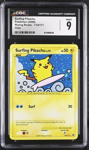 CGC 9 MINT Surfing Pikachu 114/111 Rising Rivals Holo Pokemon Card