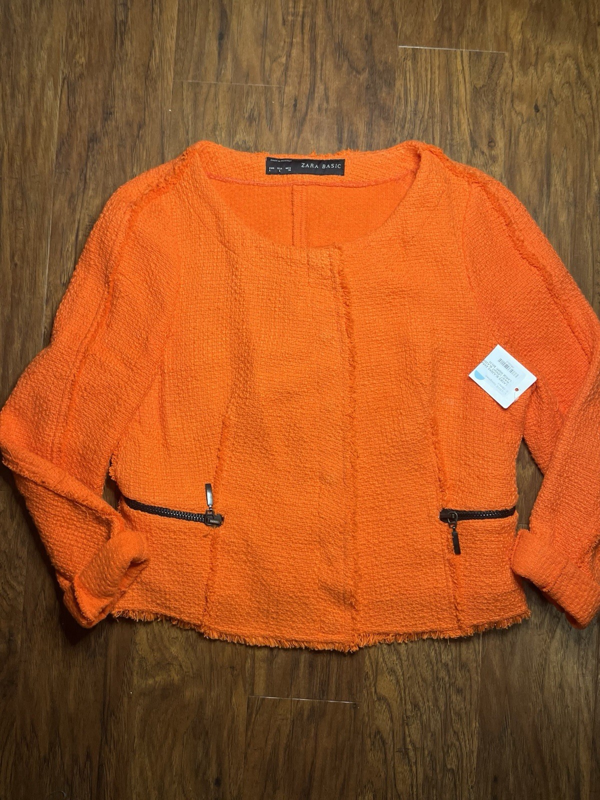 Zara Basic Orange Cotton Textured Jacket Women’s … - image 2