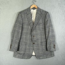 Hickey Freeman 43 Custom Blazer E THOMAS Italy Plaid Wool Silk Linen Jacket Coat
