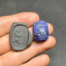 Ancient Egyptian Lapis Lazuli intaglio Seal old Scarab Amulet Stone Stamp Bead