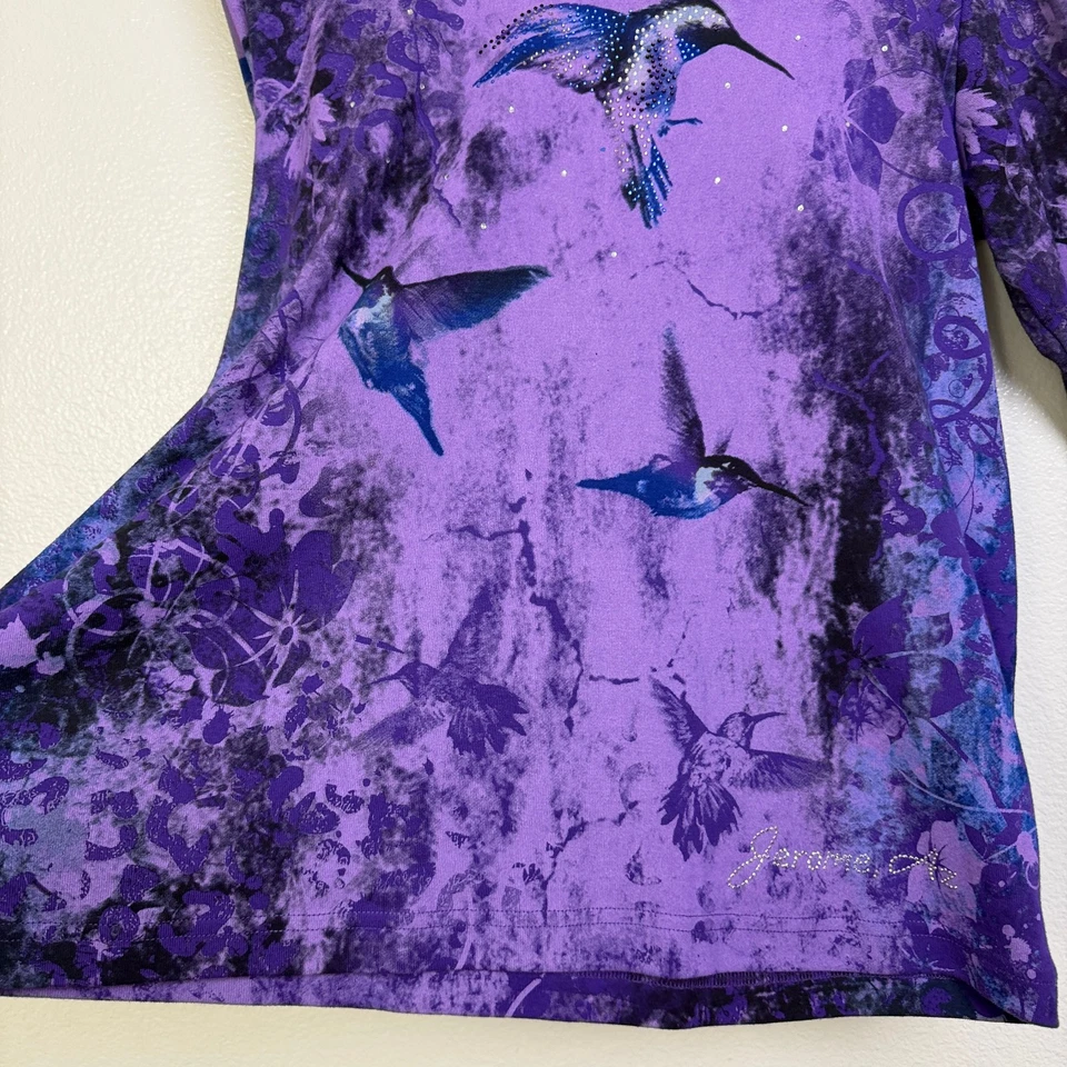 Camisa Cactus Para Mujer 2XL Púrpura Top Colibríes Jerome Estrás Algodón Brillante Foto 4 de 4