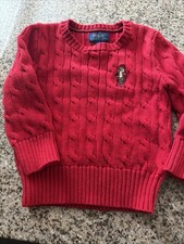Polo Ralph Lauren Boys Red Cable Knit Bear sweater Cotton Luxury Preppy Size 2