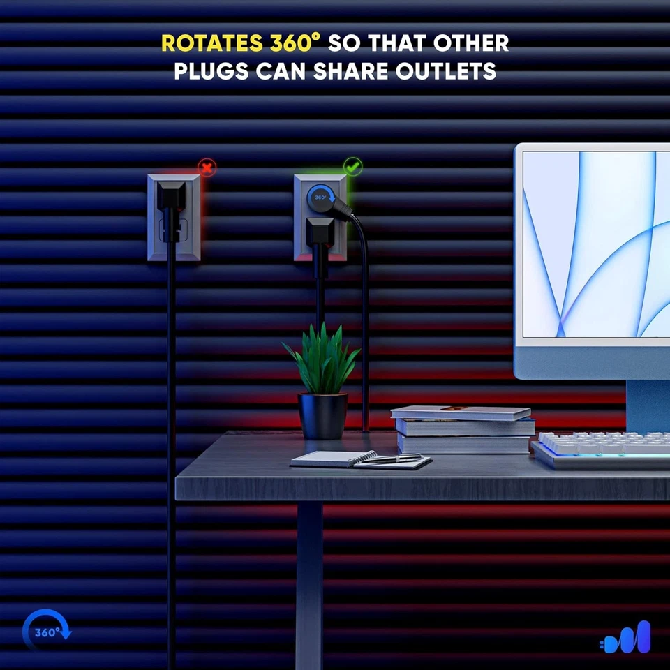 Compact 6-Inch Flat Plug Extension Cord with 360° Flexibility, Grounded 3-Prong - Image 4 of 4