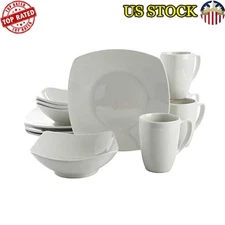 Porcelain Dinnerware Set Service 4 Lightweight Durable Everyday Use 12 Piece New