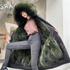New Winter Womens Parka Fur Lining Coat Thicken Fox Fur Raccoon Fur Lining Coat