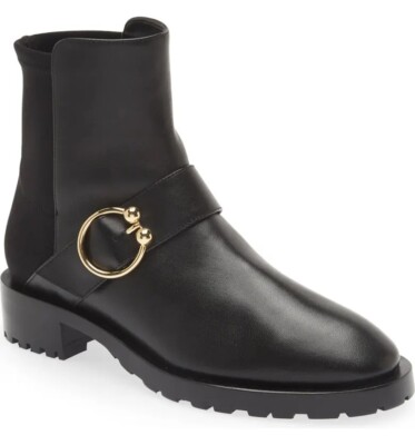 $650 Stuart Weitzman LUXERING 5050 BOOT BLACK LEATHER LUG SOLE GOLD 8 (PA12)