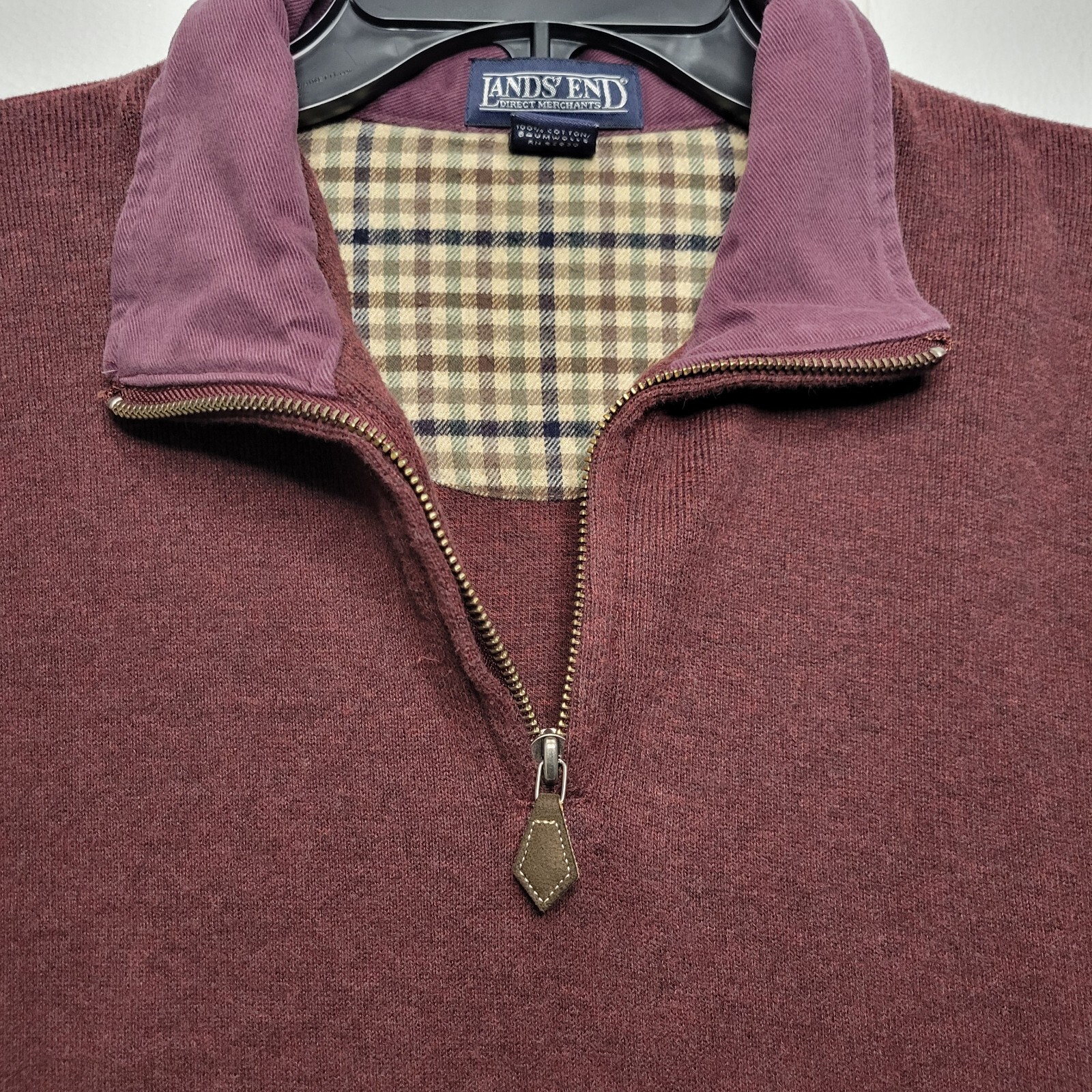 LANDS END Mens Medium 38-40 Maroon 1/4 Zip Cotton Pullover Sweater Sweatshirt image 2