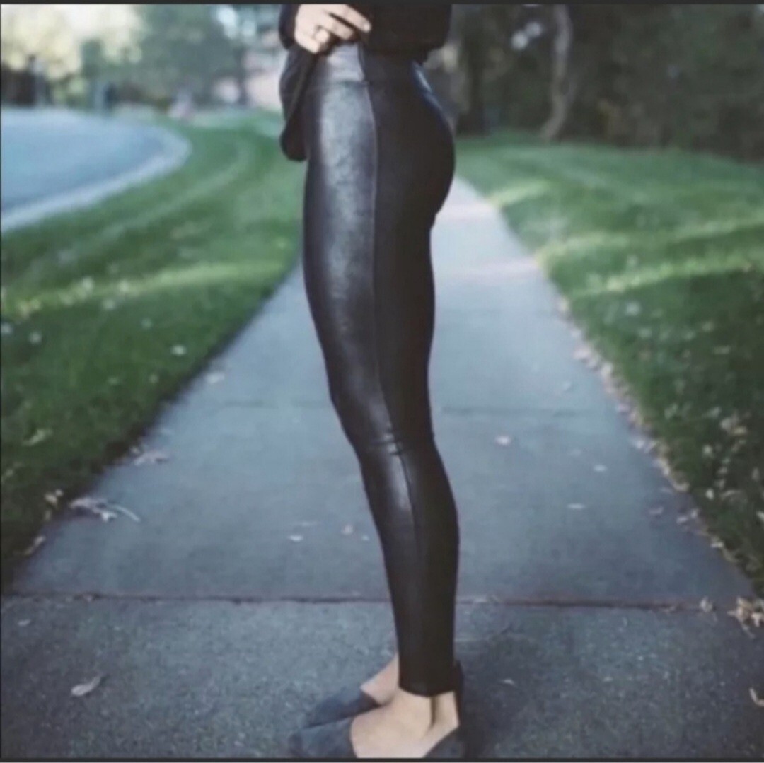 Spanx M Black High Waisted Liquid Faux Leather Leggings