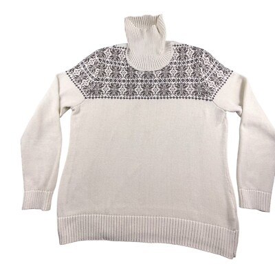 Breckenridge Sweater Women XL White Brown Snowflake Turtleneck Christmas Cottage